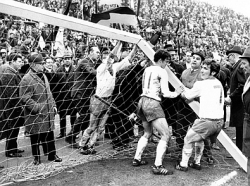 Pokušaj fudbalera i gledalaca da podignu gol (FOTO: imago)